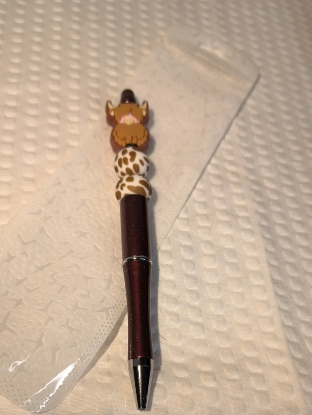 Kids Novelty Highland Cow Top Brown Glitter Pen